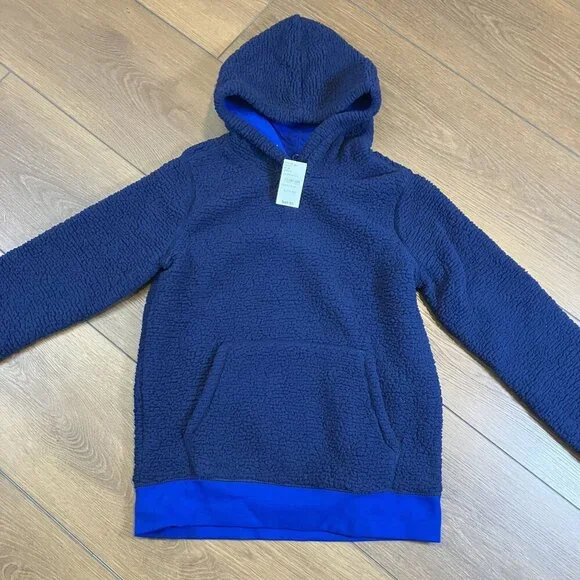 Lands' End NWT Deep Sea Navy Sherpa Pullover Hoodie Size L (10/12) - Picture 2 of 8